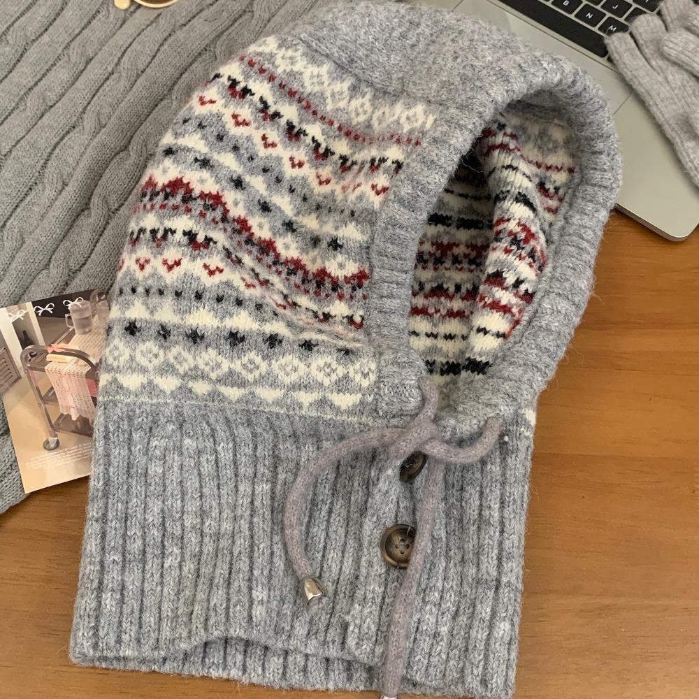 Pullover Hat Jacquard Balaclava Hat Printed Winter Cap Fashion Fair Isle Style Knitted Hat  Outdoor