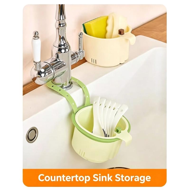 Sink Side Hanging Basket Set, 2 Piece Produce Wash Basket with Several Hole Hanger for Utensils, Cloths, and Home Cooking
