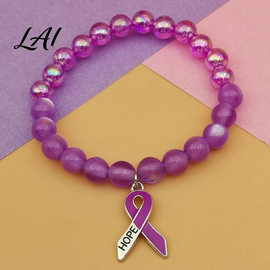 Versatile Commuting Casual Bracelet Breast Cancer Awareness Bracelets for Women Ribbon Support Ornament Charm Beaded Elastic Bracelet Encouragement