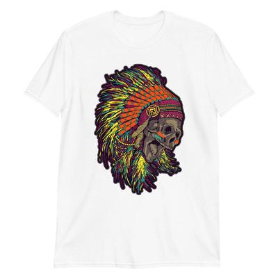Gothic Indianer Schädel Unisex T-Shirt Horror Tod Ureinwohner Amerikaner Skelett Grunge