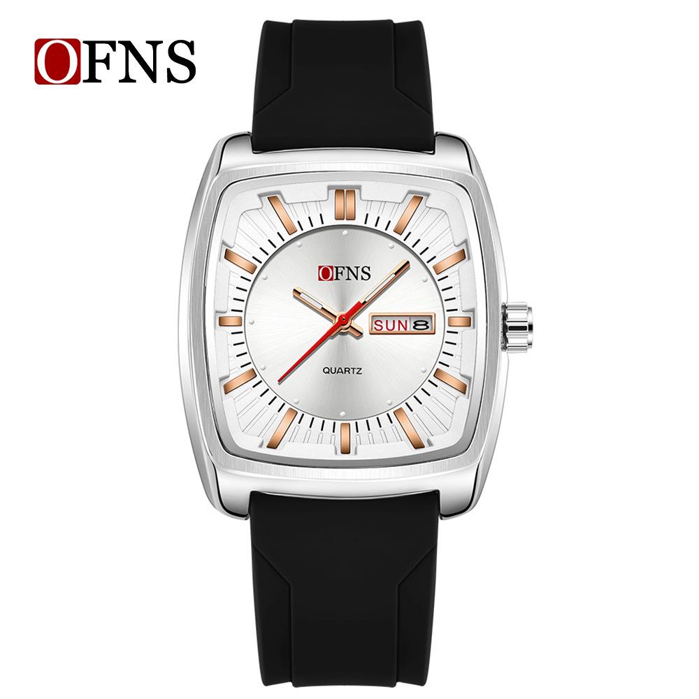 OFNS Men's Trendy Quartz Wristwatch: Steel Band, 3D Scale, Business Casual, Waterproof, Luminous.