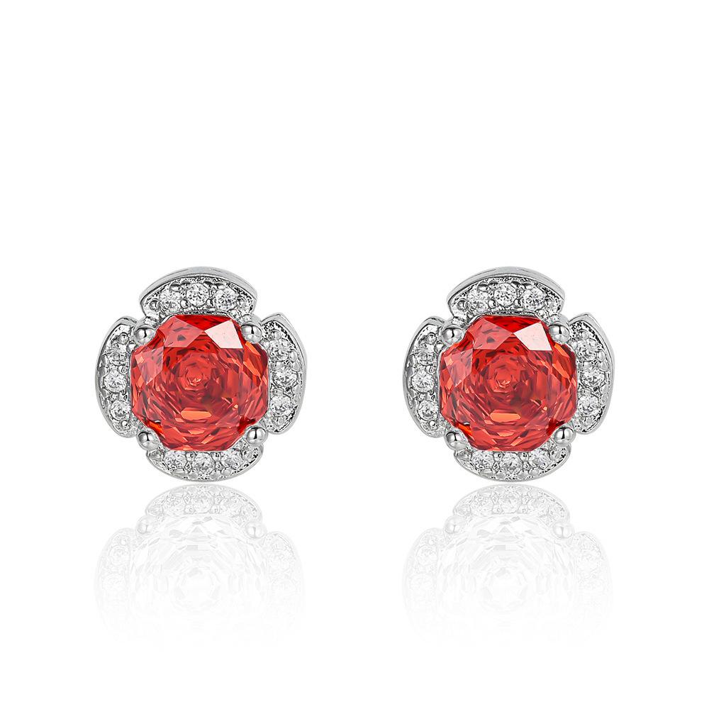 New Seiko Rose Cut Papalacha Zircon Necklace Earrings Color Treasure Ring Three-piece Set