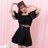 [Yumetenbo] Mass-produced Landmine Style Clothing [Dear My Love] Women's Tiered Flare Mini Skirt 533511 Black x Rose Yumetenbo