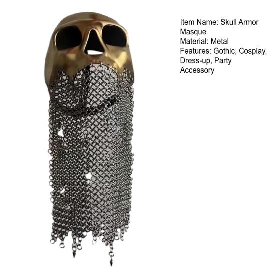 Medieval Skull Armor Masque with Chainmail Metal Skull Helmet Gothic Cosplay Costume for Halloween LARP Festivals Accessory