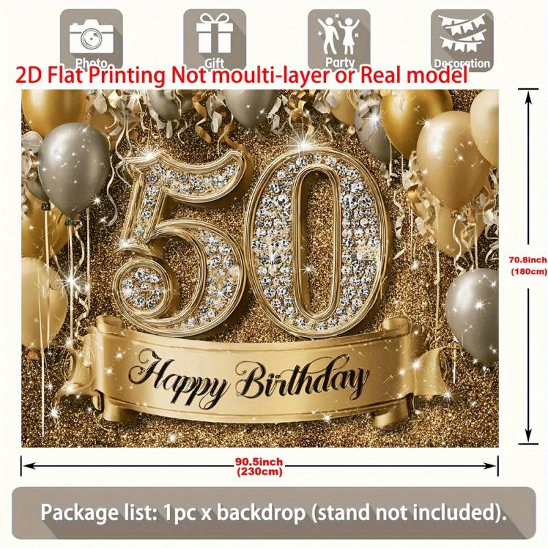 1pc, 2Dflat, Luxurious Gold 50th Birthday Banner - Suitable for Home, Room & Party Decorations, Party Decor, wsj