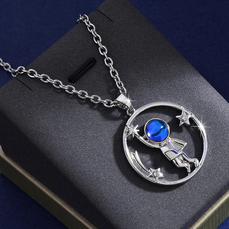 Unique Titanium Steel Astronaut Long Necklace For Women Couples Distinctive Pendant