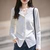 Suede Turn-Down Collar Casual Women's Shirt - Autumn/Winter Heat-Retaining Slim Fit