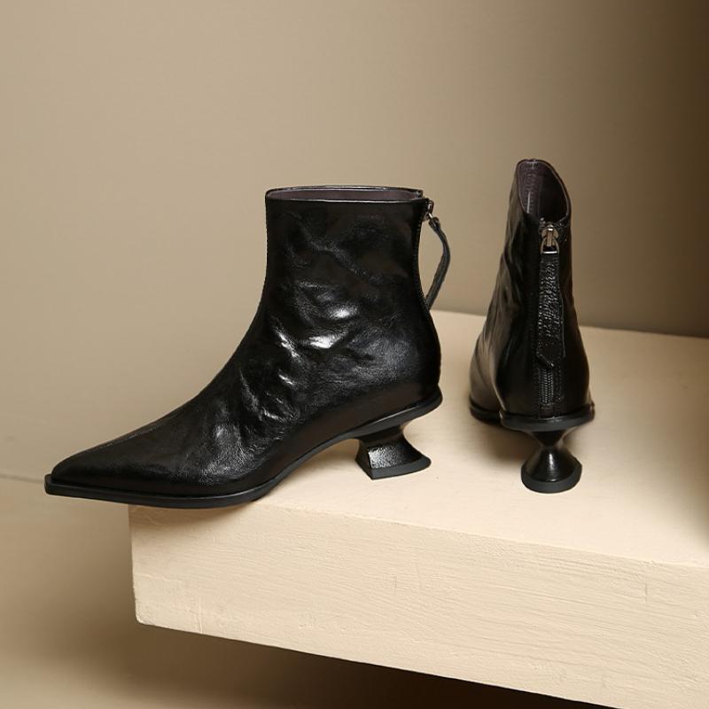 

Autumn Winter Vintage Pointed Toe Women Ankle Boots Concise Strange Heel Shoes Street Style Party Slilm Short Botas Mujer 42 чорний
