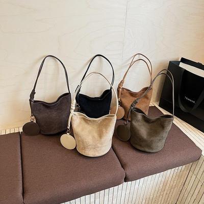 Stylish Suede Casual Bucket Bag - Trendy, Versatile Shoulder & Crossbody Design