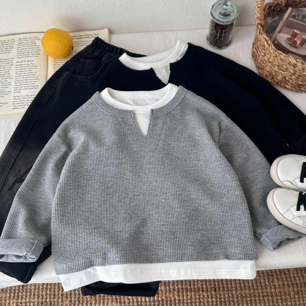 Hanorac Trendy Color Block pentru Băieți - Strat de Bază cu Mânecă Lungă Faux Două Piese pentru Primăvară și Toamnă