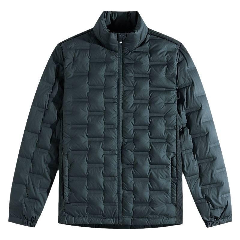Mens Winter Down Jacket 90% White Duck Lightweight Warm Windproof Stand Collar Hooded Business Casual