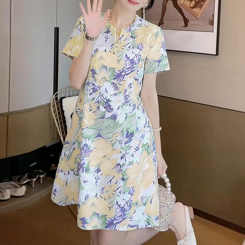 ZANZEA Women Casual Round Neck Short Sleeve Floral Print Dress