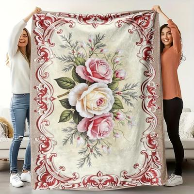Nordische florale Muster Flanell bedruckte Decke geeignet für alle Jahreszeiten geeignet für Wohnzimmer Büro Sofa und Reisen 180x250CM