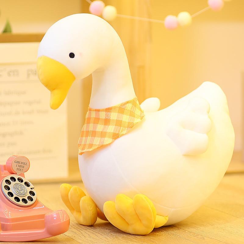 Plush Goose White Dolls With Checkered Scarf Design For Lounging Gifts And