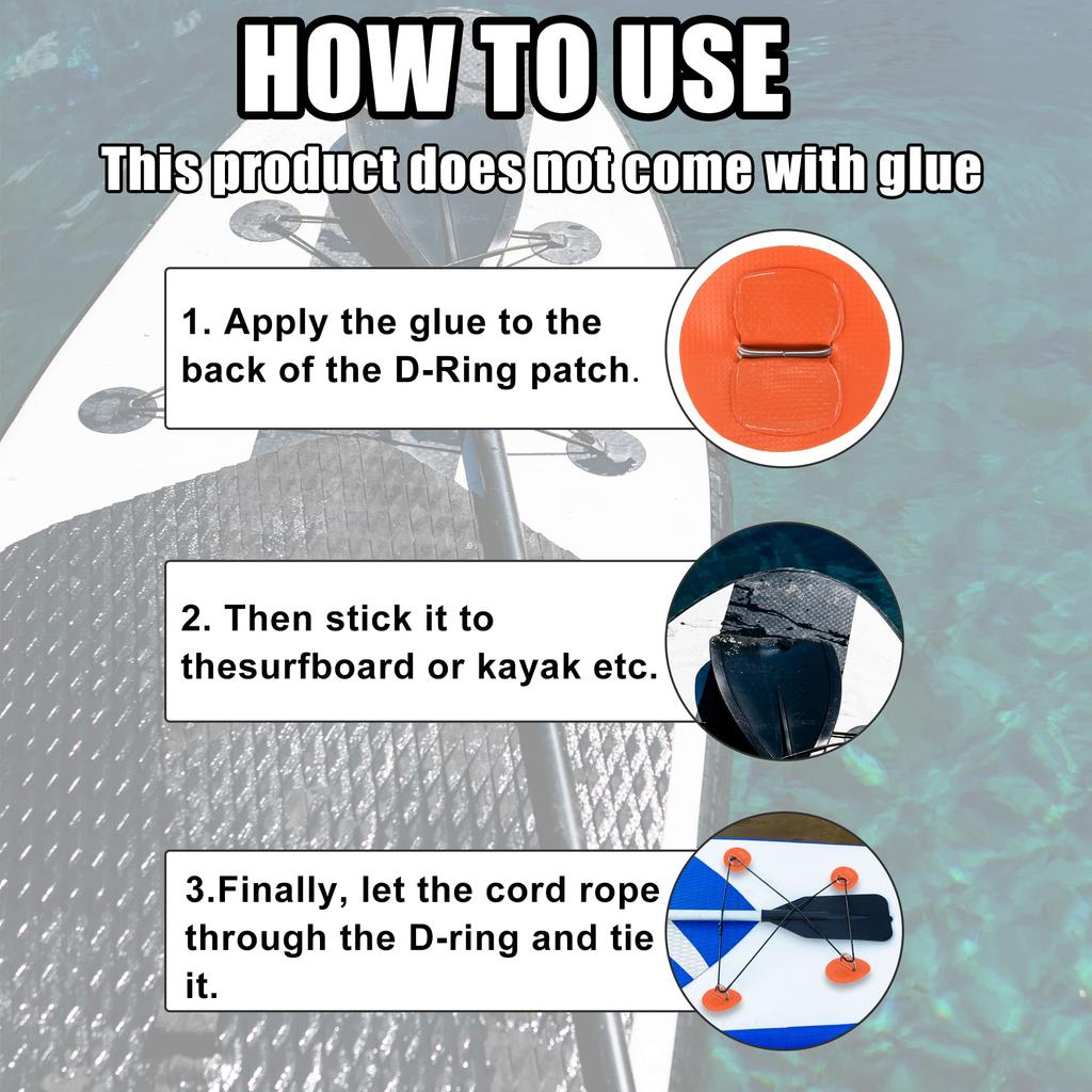 X AUTOHAUX D-Ring Patches PVC Stainless Steel Round D-Ring Pads for Surfboard Inflatable Boat Kayak Canoe Deck 6cm Orange