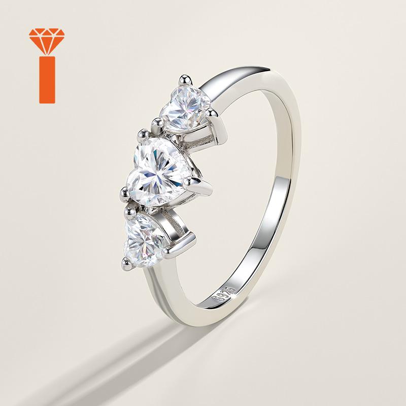Romantic Heart Theme Design S925 Silver Ring Prong Set Heart Cut Moissanite Hypoallergenic Logo Custom Daily Dating Wear Ring