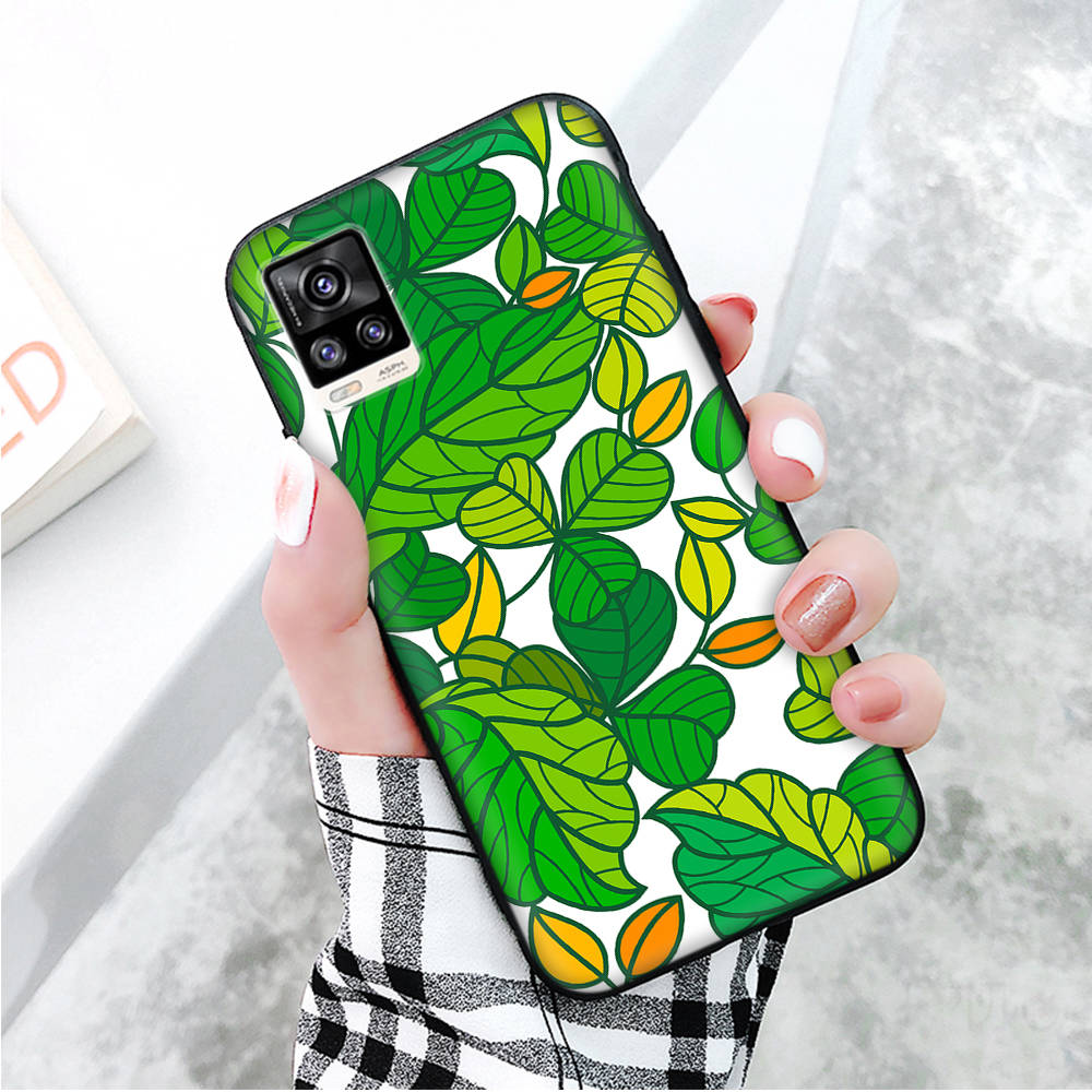 Black Case for Xiaomi Redmi 13C Note 9 iPhone XR 7 8 14 15 11 12 13 X XS Pro Max Samsung A25 S23 S24 FE Ultra Plus Green Leaves