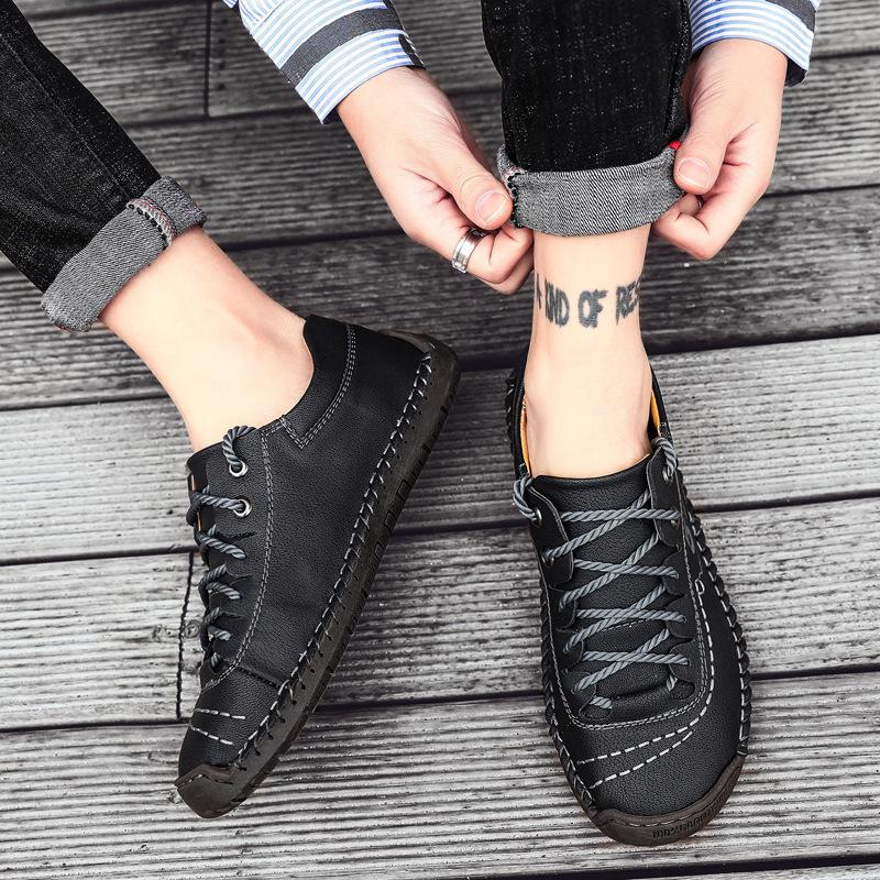 Herr Läder Casual Skor Handgjorda Läder Loafers Bruna Sneakers för Män Skor Mjuk Sula Promenadskor Halkfria Herr Sneakers