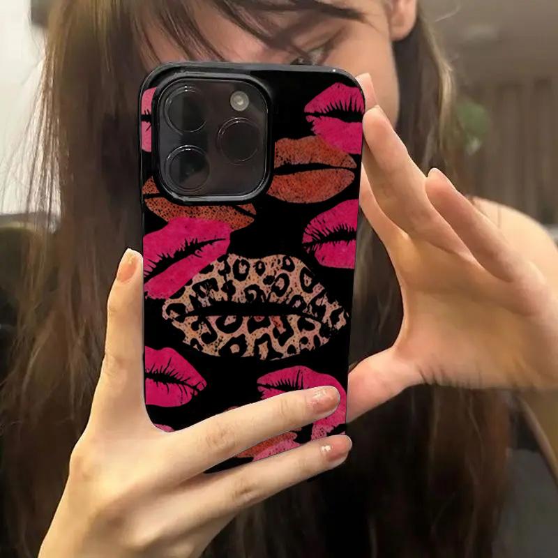 Fashion Lips Leopard Print Phone Case For iPhone 17 Pro Max 16E 16 15 14 13 12 11 Pro 17Air X XR XS Max 7 8 16 Plus Soft Cover