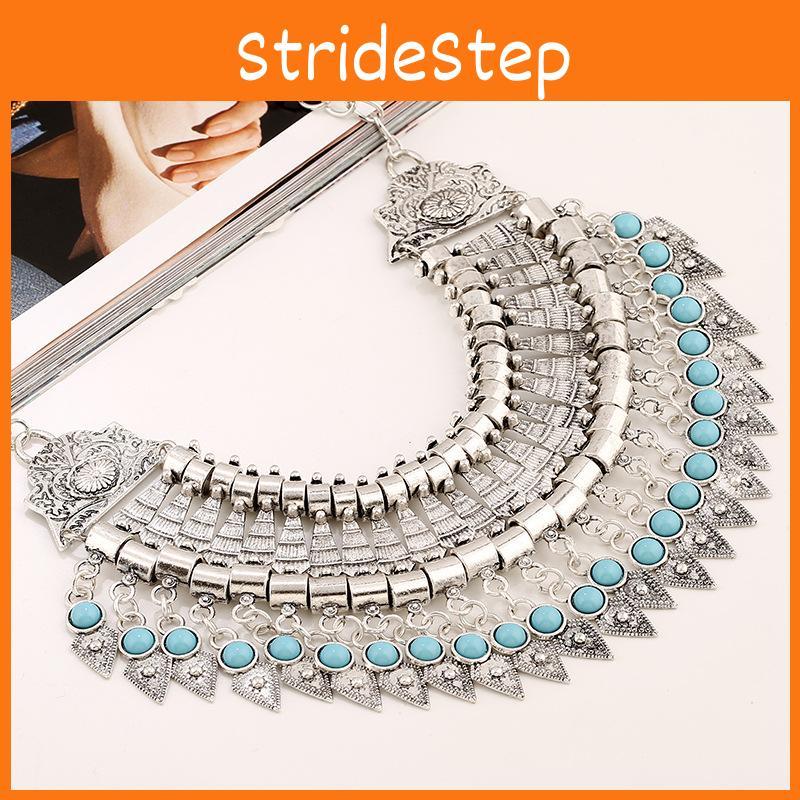 Style Simulation Ethnic Gemstone Decoration Tassel Design Necklace Women