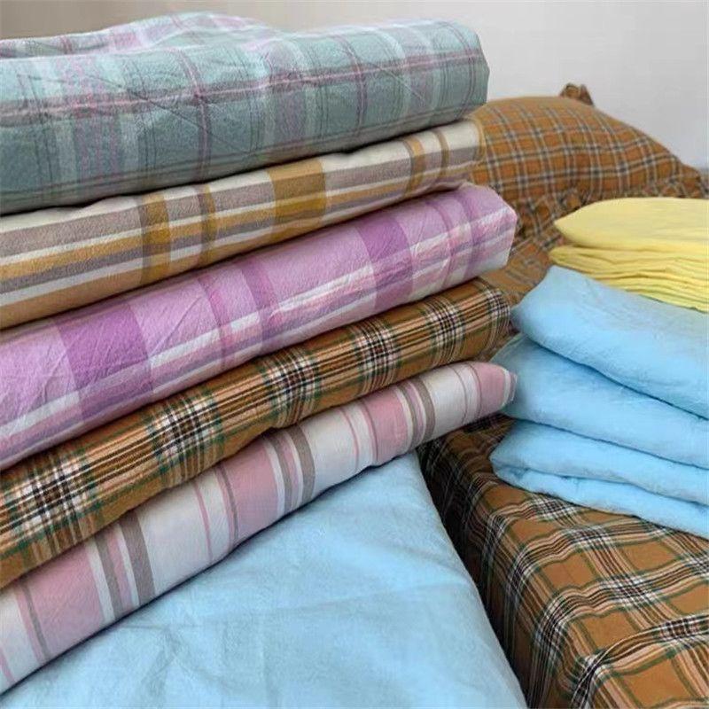 

Brilliant Japanese-Style Retro Gingham Bed Sheets Quilt Cover Four-Piece Set 100cm x 200cm Bed Sheets Small powder grid