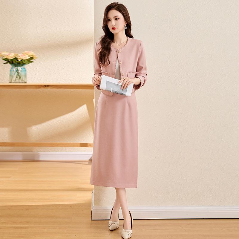 

Spring 2025 Chic Two-Piece: Short Jacket & Midi Skirt M (90-108 jin) розовый