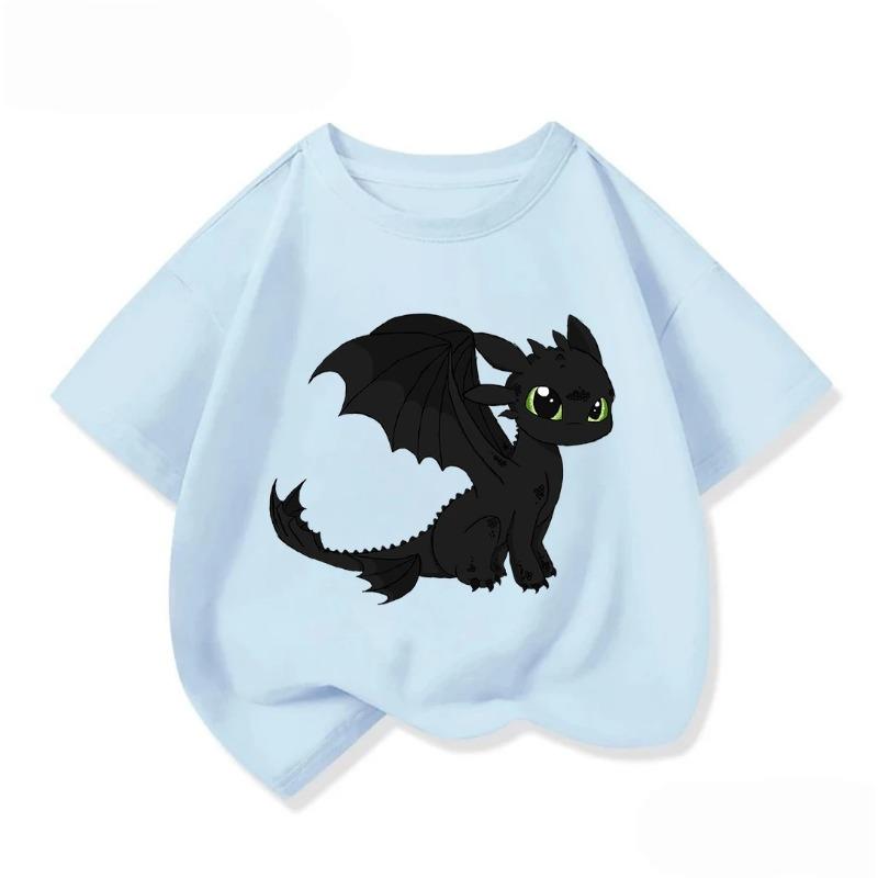 Cozy Kids Short Sleeve Tee Trendy Round Neck Adorable How To Train Your Dragon Pattern Cute Street Daily Wear 3 14