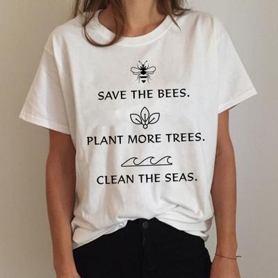 Vegan Save Bees Harajuku T-Shirt Women Ullzang Tshirt 90s Graphic T-Shirt Korean Style