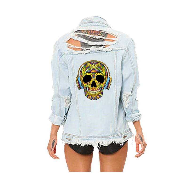 Skull Wtih Headphones Ironing Patches T-Shirt Diy Decoration A-Level Washable Parches  For Clothing
