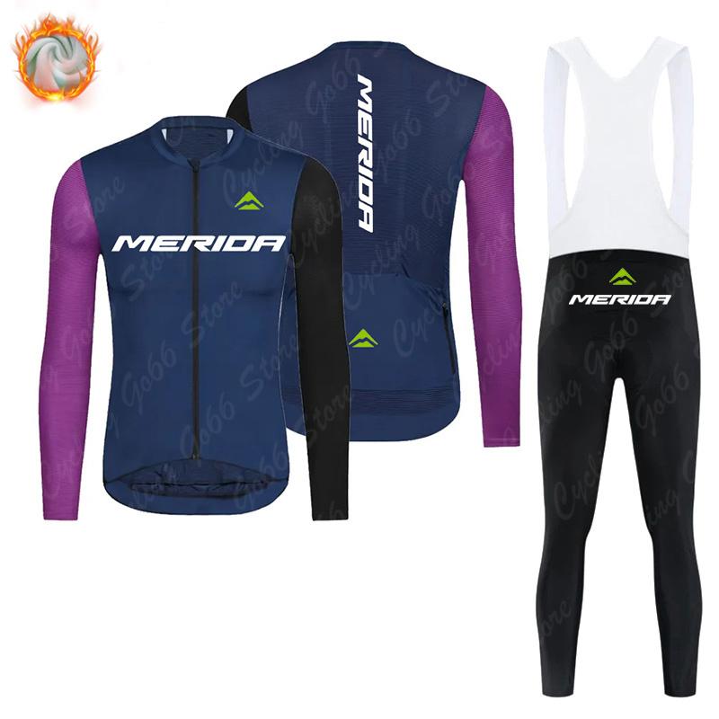 Tým Merida Termální Fleece Cyklistické Oblečení Dlouhý Rukáv Dres Oblečení na Silniční Kolo Ropa Ciclismo MTB Uniforma 2026 Zimní Fleece Teplá Cyklistická Souprava