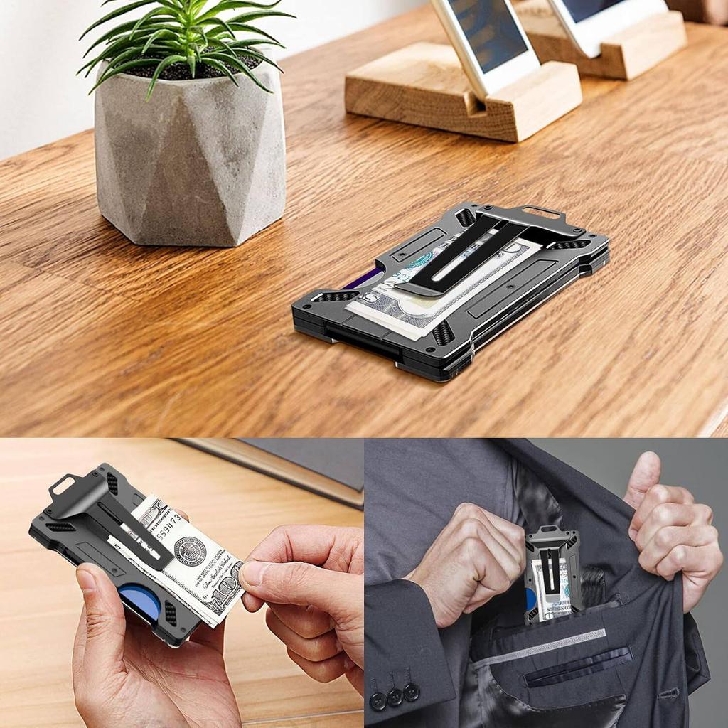 Wallets for Men Slim Aluminum Metal Money Clip 1 Clear Window ID Card Holder RFID Blocking Holds Up 15 Cards  Cash Clip Ultra-Thin Minimalist Wallet
