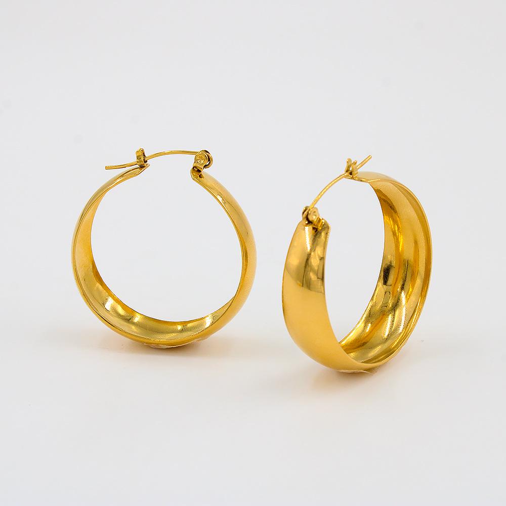 European & American Style Irregular 18K Gold Titanium Steel Circle Earrings