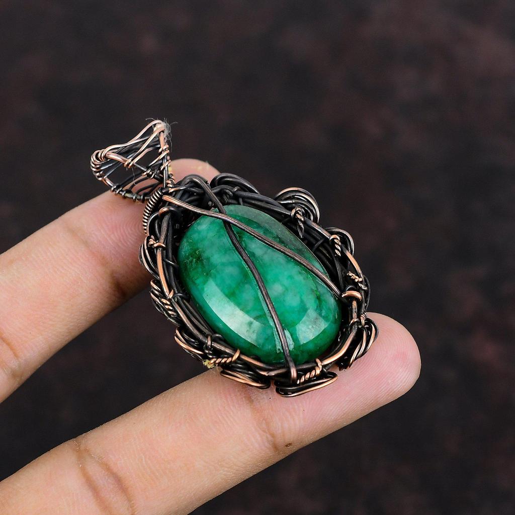 Faceted Zambian Emerald Pendant Copper Wire Wrapped Pendant Handmade Pendant Designer Gemstone Copper Jewelry Gift For Him Wire Wrap Jewelry