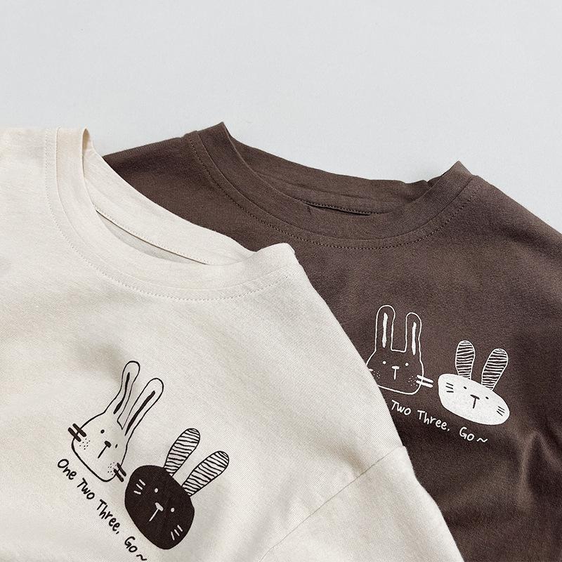Cartoon Rabbit Summer T-Shirt - Kids' Short Sleeve Pure Cotton Top, Korean & Japanese Style