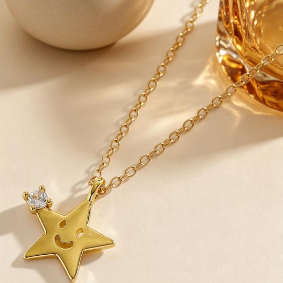 Smiling Star Moon Necklace Rhinestone Star Pendant Necklace Cute Moon Necklace for Women Daily Wear Dating