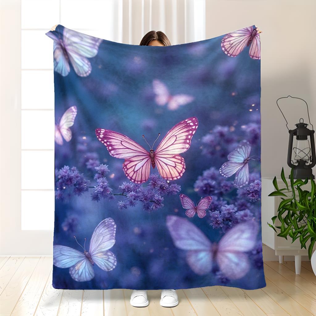 Luxurious Flannel Fleece Blanket - Deep Purple Black Cozy Throw 70x100cm