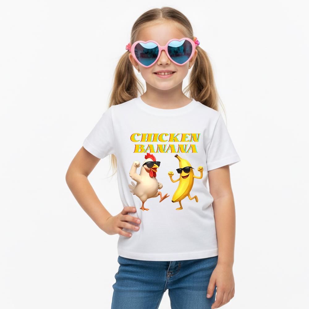Koszulki Dziecięce Kurczak Banan Ubrania T-shirt Dzieci Kreskówki Casualowy Top Chłopiec Dziewczynka Krótki Rękaw Urocze Stroje Prezent T-shirt Biały/Czarny