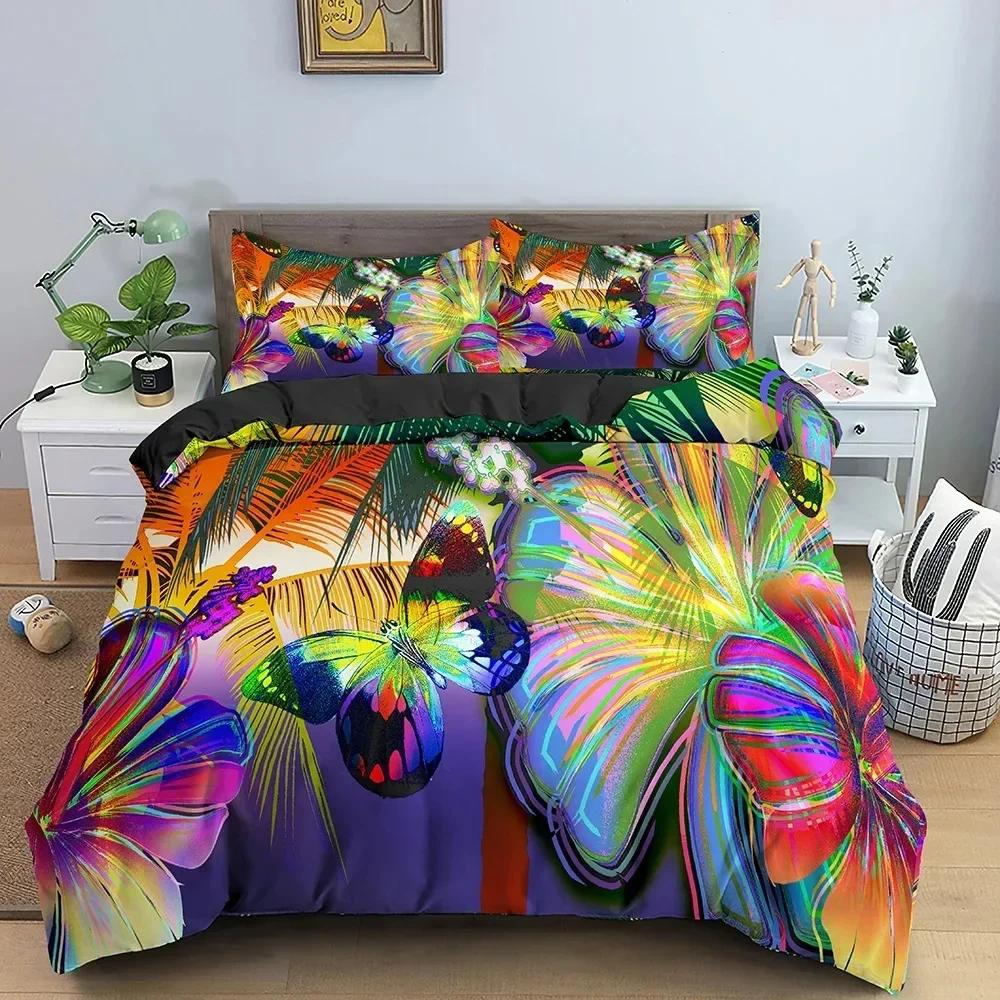 Fjäril Blommigt Vackert Blomma Sängkläder Set Pojkar Flickor Twin Queen Size Påslakan Örngott Säng Barn Vuxen Hemtextil