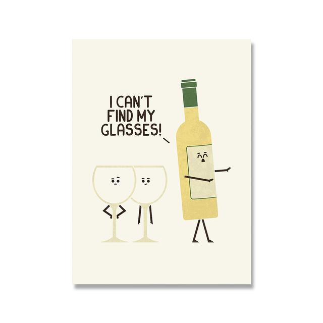 Nordic Cartoon Foods Fruits Wine Wall Art Prints Canvas Funny Eggs French Fries Posters Pictures Kitchen Kid Room Cuadros Decor