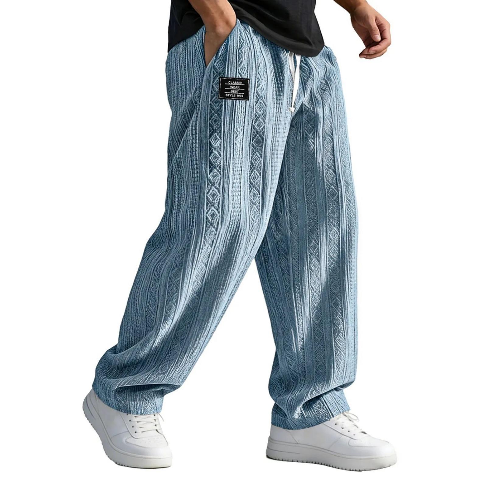 Men s Casual Loose Fit Straight Leg Knit Jacquard Drawstring Waistband Lounge Pants for Everyday Wear and Relaxed Fit Comfort XXXL