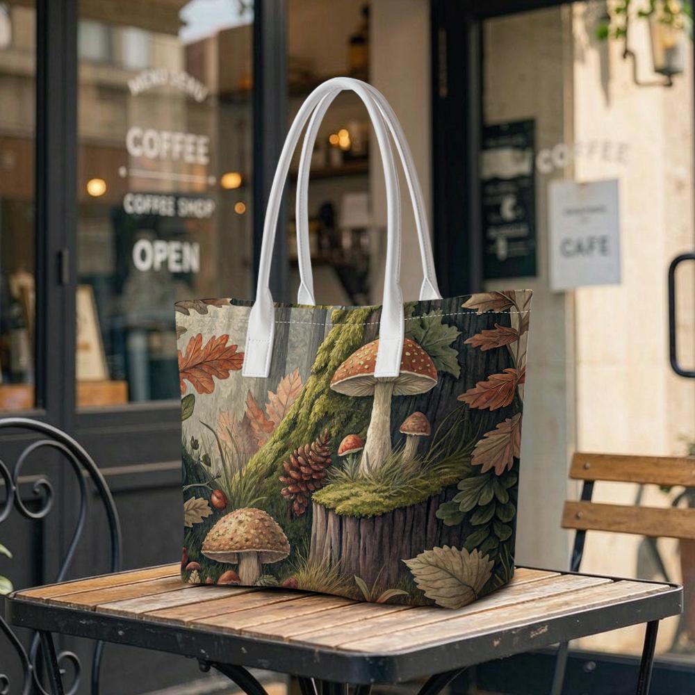 Forest Mushroom Printed Casual Tote Bag Fashion Daily Shoulder Bag for Women