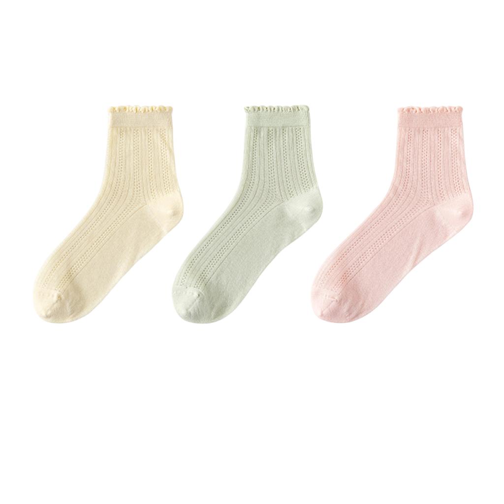 Women's Lightweight Mesh Lace Socks Seamless Mid-Calf Socks 3 Pairs Pack Breathable Comfortable Soft Fabric Design