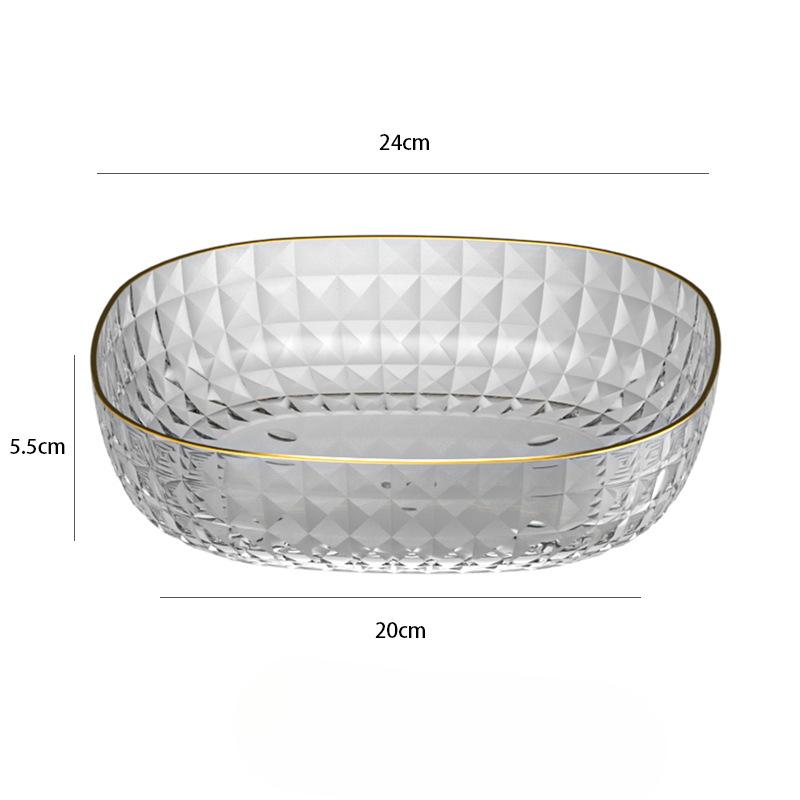 Light Luxury Gold Edge Square Fruit Tray Home Large Capacity Plastic Vegetable Salad Meal Tray Living Room Snack Candy Tray