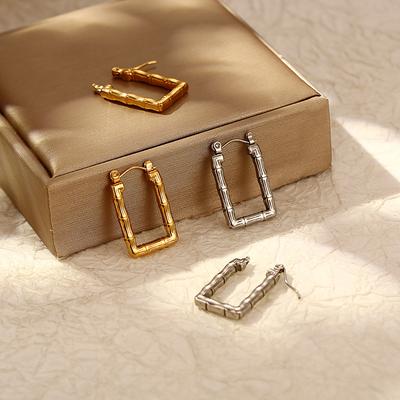 Retro Style High-end Bamboo Rectangular Stainless Steel Earrings Simple Fashion Women's 18K Earrings