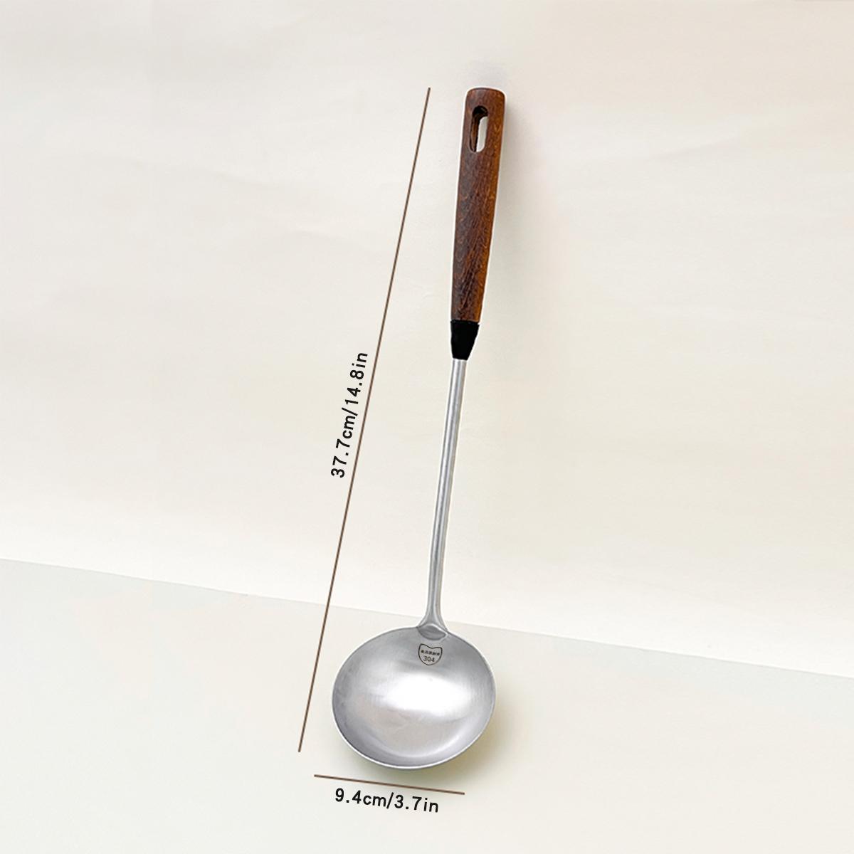 Wooden Handle Turner 304 Stainless Steel Soup Spoon Heat-Resistant Non-stick Long Handle Spatula Ladle Kitchen Cooking Utensils