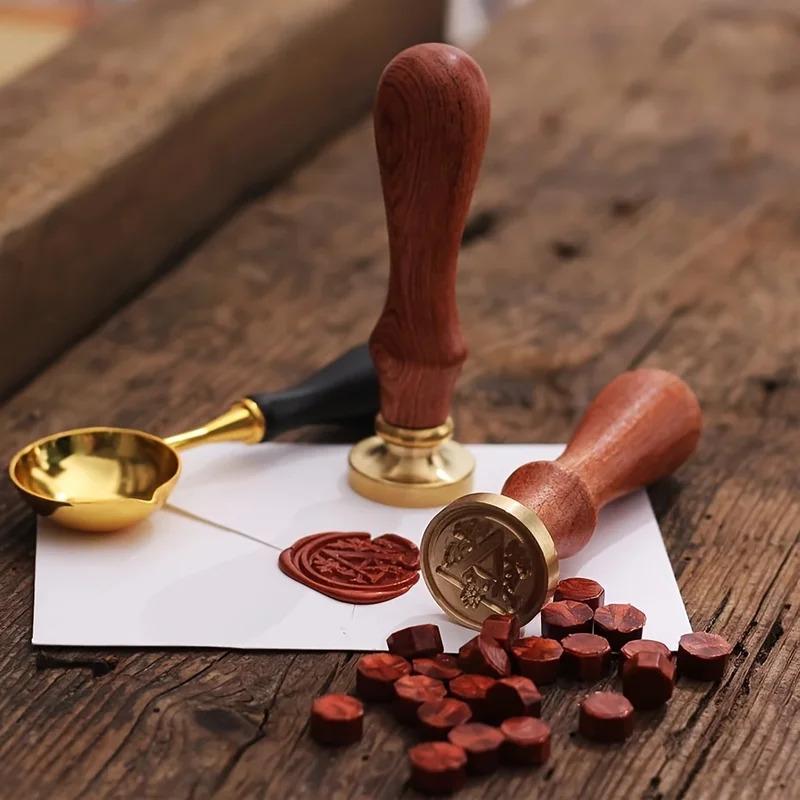 1set 26 Letter A-Z Wax Seal Stamp with Wooden Handle, Wax Seal Paint Copper Head for Envelope Gift Invitation Card Sticker