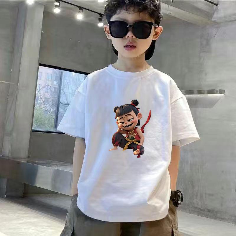Nezha 2025 Kinder-Baumwoll-T-Shirt: Trendig, Kurzarm für Jungen & Mädchen