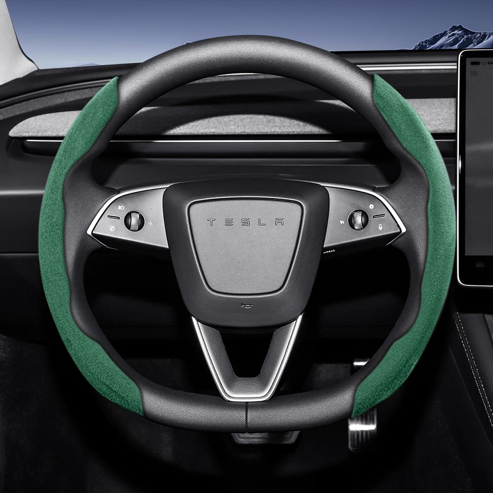 

Suitable for Tesla Sports Suede Steering Wheel Cover, Split Snap-On Anti-Slip Cover, Available for Models Such as Model S, 3, Y, X, L, Etc