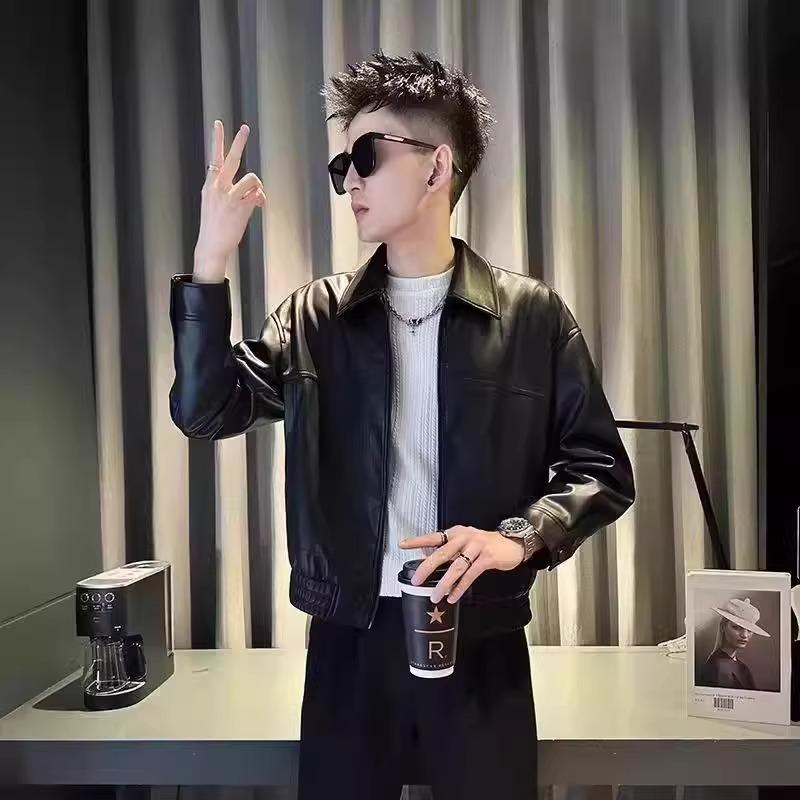 

Men s Spring & Autumn PU Leather Jacket - Trendy, High-End, Handsome Casual Style 2XL чорний