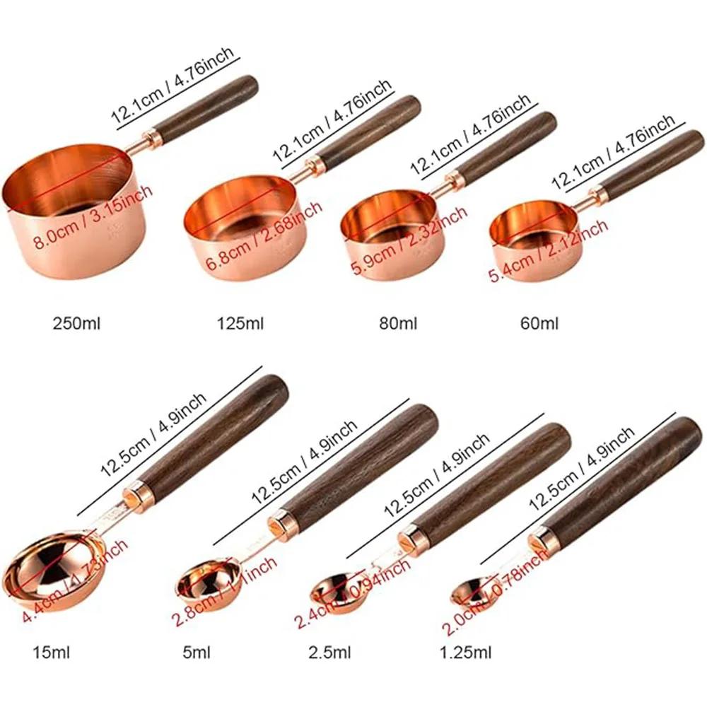 Rose Wooden Handle Stainless Steel Measuring Cups Spoons Baking Tools Coffee Measuring Spoon Set Bartending Scale Accessories